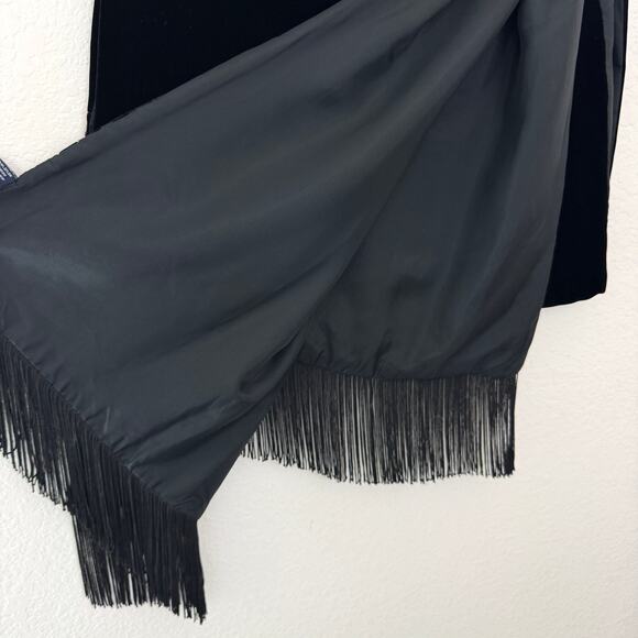 Ann Taylor Women Rayon Silk Velvet Fringe Scarf Beaded Embellished Winter Black - Picture 6 of 7